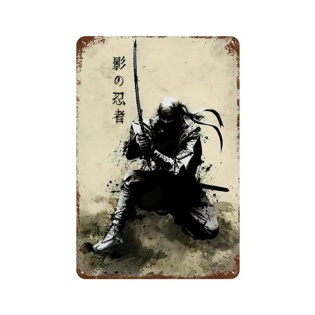 1pc Japanese Samurai Metal Aluminium Signs Wall Art Character Posters Decor Decorating Picture for Bar Living Room 8x12 Inc
