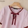 ZANZEA Women Casual Round Neck Loose Short Sleeve Stripe Blouse