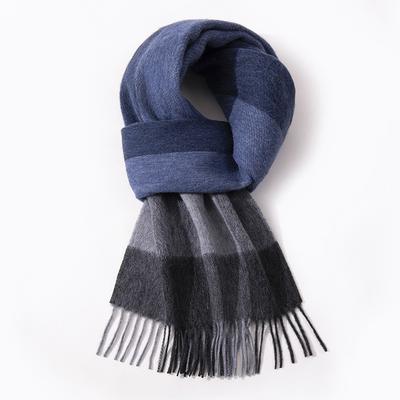 100% Wolle Langer Schal Herren Winter Warm Hals Schals Klassisch Business Kariert Blauer Schal Schals Luxus Gestreift Foulard Männer