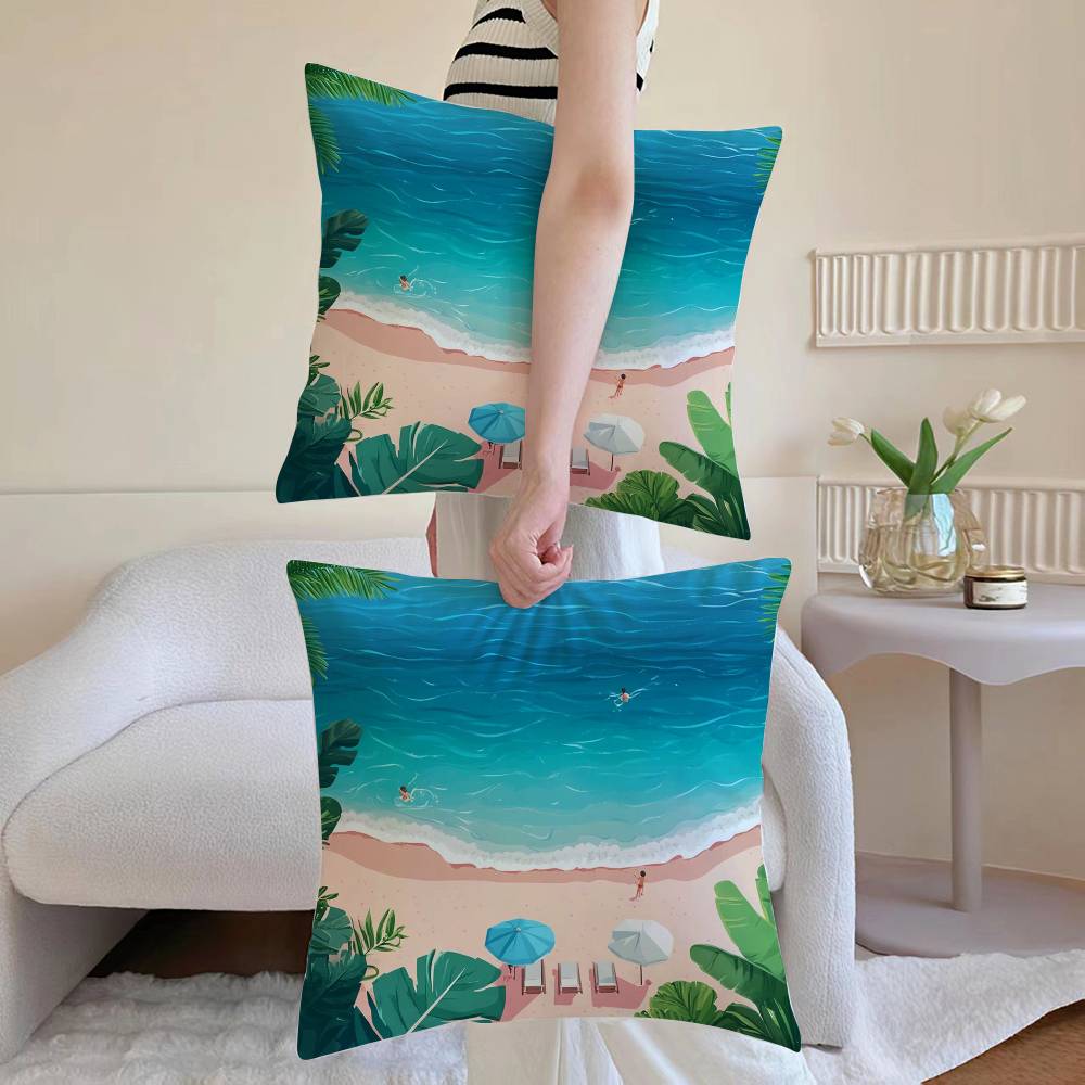 Charming Seaside Retreat Pillow Case Anti-dustmite Pillowcase Invisible Zipper Silky Short Plush Sofa Cushion Cover