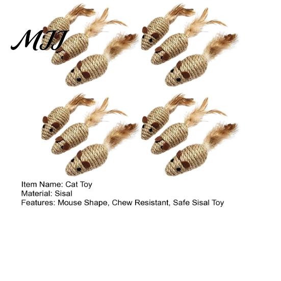 Exercise Toys for Indoor Cats Sisal Mouse Cat Toys, Feather Mice Kitten Chew Natural Realistic Tail Rope Rat Teeth Cleaning, Self Entertainment
