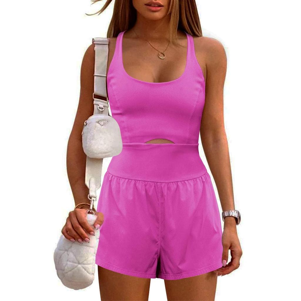 Salopetă de sport cu talie înaltă pentru femei, de culoare uni, pantaloni scurți pentru exerciții de yoga