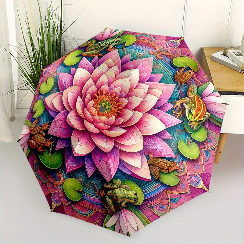 

Lotus Mandala Theme 8 Bone Hand Automatic Folding Umbrella, Compact and Portable Design, A Perfect Gift for Birthday, Christmas or Business