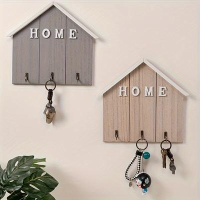 1pc Wooden Key Holder Wall Mount, Casual Style Home Key Hooks,Wall Mounted Key Organizer with 3 Hooks