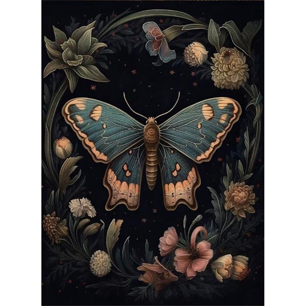 Forest Animals Butterfly Bat Plants Flowers Canvas Wall Art Nature Diamond Painting Decor Vintage Dark Skeleton Pumpkin Halloween