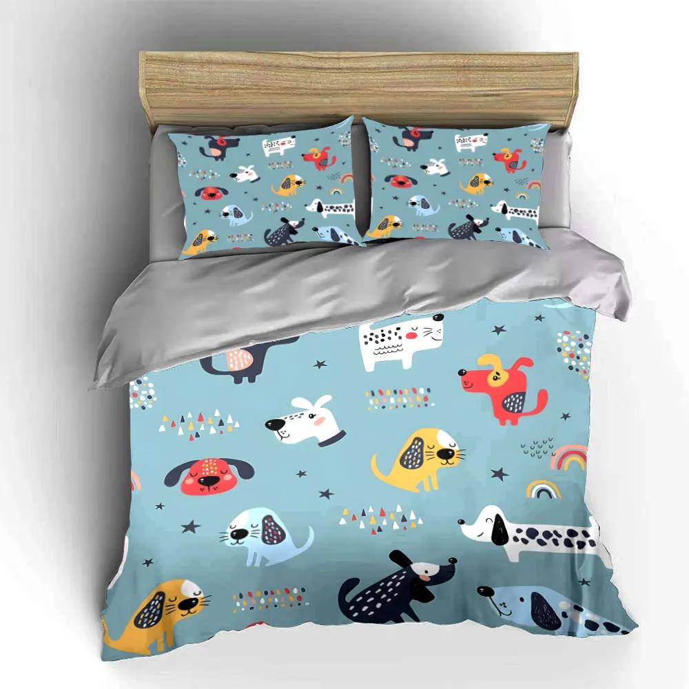 Cute Cartoon Dog Decor Set Soft Comfortable Duvet Cover Bedding Set Included 1*Duvet Cover & 2*Pillowcases gift