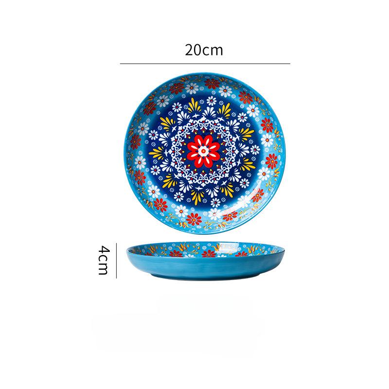 20cm Ceramic Plate Household Vintage Tableware Breakfast Plate Fruit Plate Deep Soup Plate