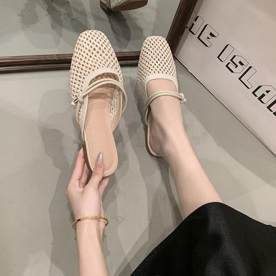 French Holiday Style Retro Woven Bag Head Mop Wear 2025 Summer New One-word with Wedge Heel Bag Head Cool Slippers