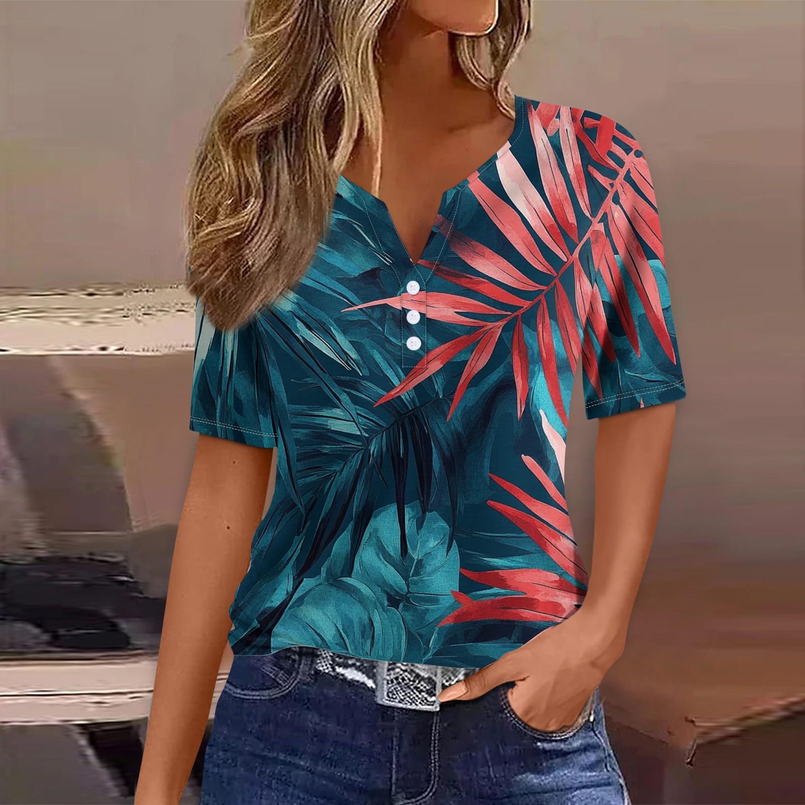 

Жен. Футболка Футболка С принтом Пуговицы С короткими рукавами Повседневные Выходные Мода Классический V-образный вырез Обычный Верх L