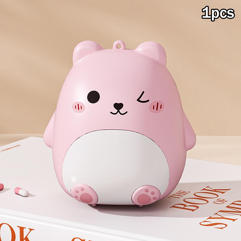 

Милий мультяшний ведмедик Портативний Двошаровий Відсік Для Виходу Запакований Окремо Зберігання Ліків Пластиковий Контейнер для Пігулок Модний рожевий