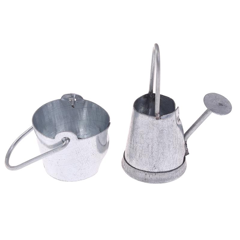 2Pcs/Set 1:12 Dollhouse Miniature Metal Water Bucket Kettle Model Furniture Toys