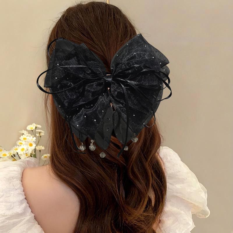 Elegant Retro Satin Bow Hair Clip for Women - Perfect for Low Ponytails and Head Ornaments