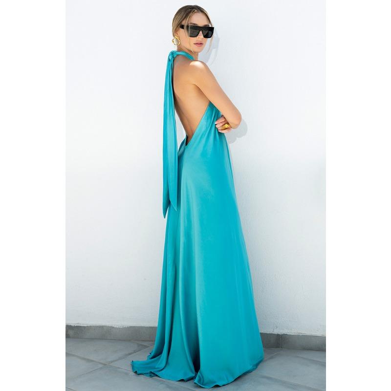 Women's Summer Long Dress Sexy Temperament Sleeveless Loose Satin Women's Halter Dress Fashion Elegant Solid Color A Line Casual Party Dresses