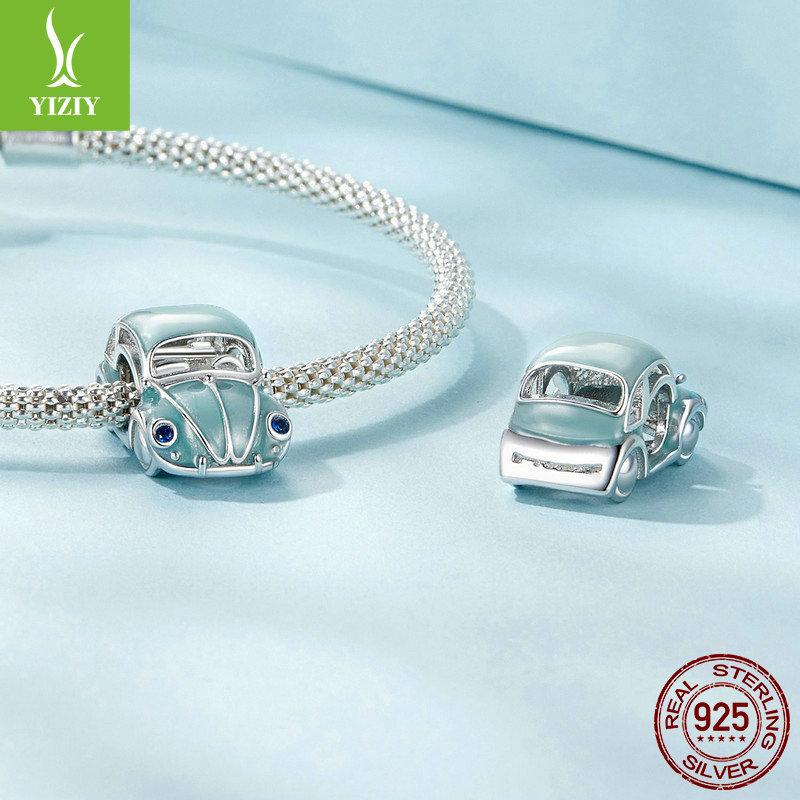 Uroczy Niebieski Samochód DIY Bransoletka Koralikowa, Kreatywne Wyczucie Designu Koraliki ze Srebra Próby S925