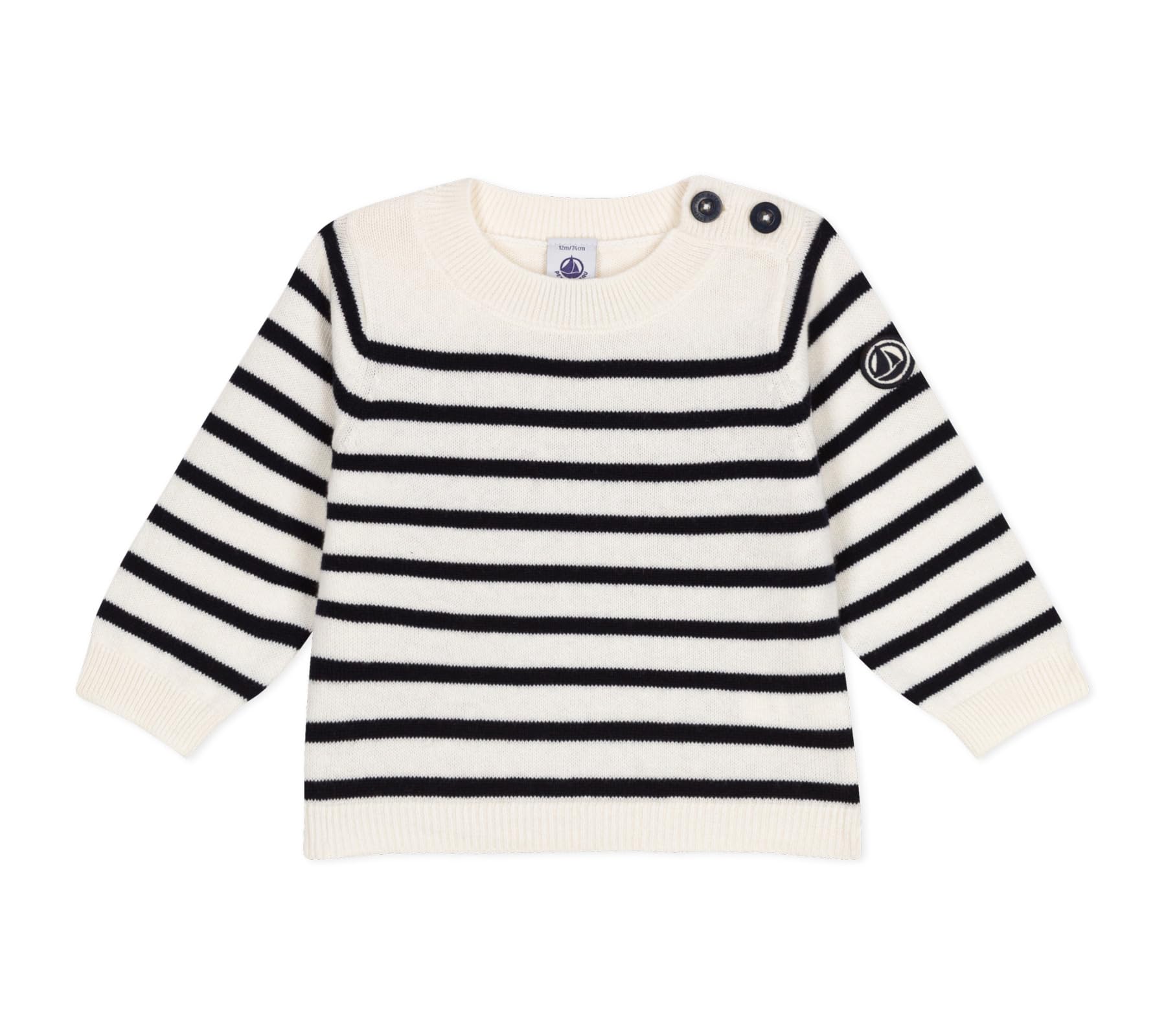 

Шерстяной хлопковый трикотажный свитер A0B3U 24 месяца 86 см [Petit Bateau] и кремовый/темно-синий