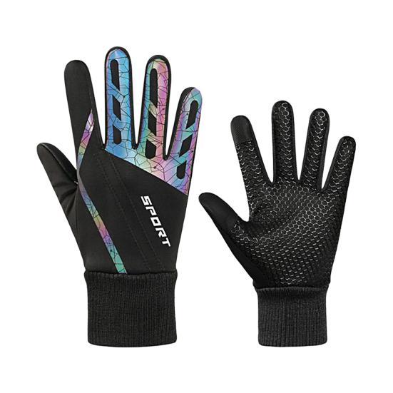 

1 пара уличных перчаток с сенсорным экраном, цветные светоотражающие, противоскользящие, водонепроницаемые, термоперчатки с полными пальцами для занятий спортом на открытом воздухе чёрный