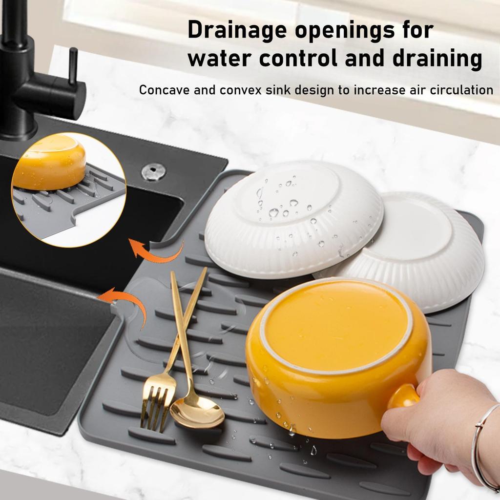 1pc Anti Slip Kitchen Silicone Drain Pad, Heat-Resistant Kitchen Counter Pad For Sinks, Silicone Tableware Drying Pad, Dish Rack