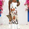 Women Plus Size Scoop Neck Strappy Sleeveless Halloween Ghost Pumpkin Printed White A Line Long Dress