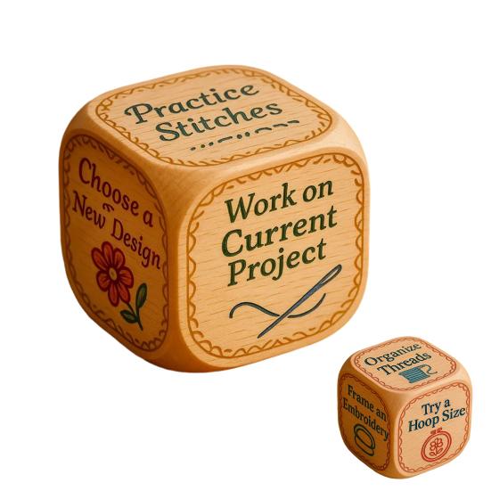 1/2/3/5/6/8Pcs Wooden Quilter Dice with 6 Engraved Quilting Tasks Solid Wood Quilting Embroidery Knitting Projects Baking Drinking Decision Dice Tools