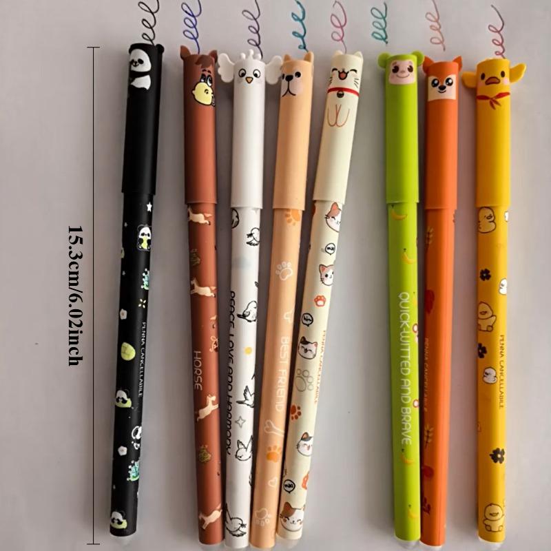 A Set of 8 Animal-Shaped Erasable Gel Pens, Featuring a 0.5Mm Fine Tip, They Are Perfect for Note-Taking And Writing, Cute Pens