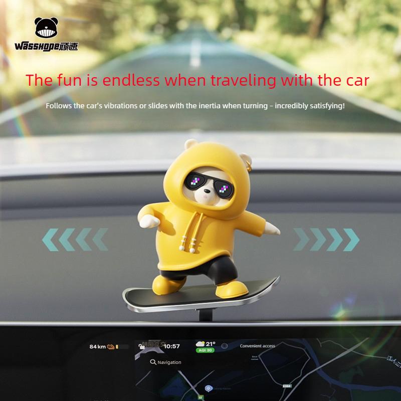 Car Skateboard Bear Sliding Car Cartoon Dynamic Bear Central Control Screen Instrument Panel Little Bear Car Decoration Ornament