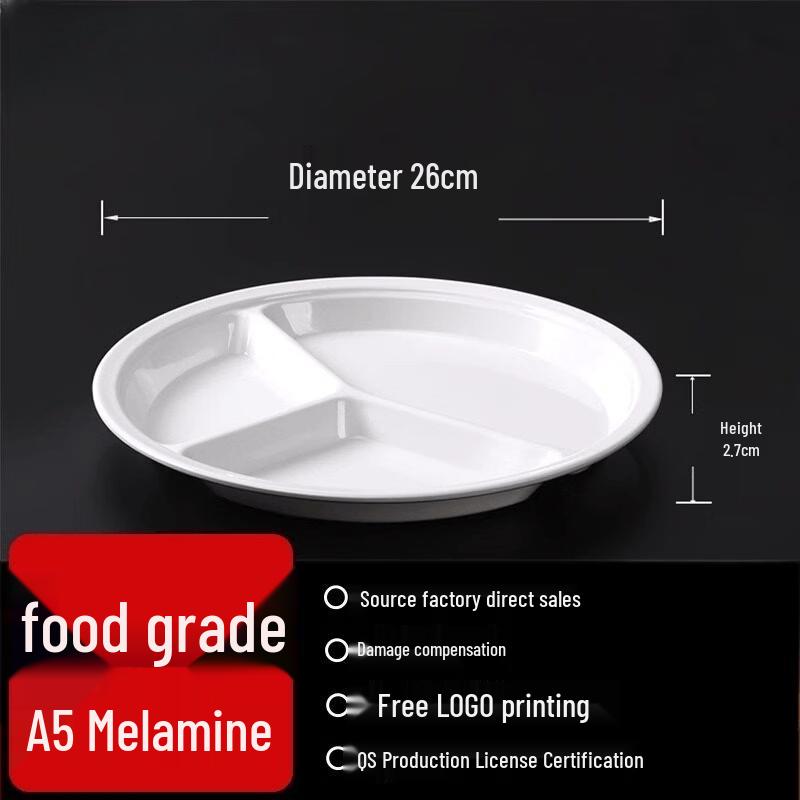 White Melamine Rectangular Multi-Compartment Dinner Plates (10-Pack)