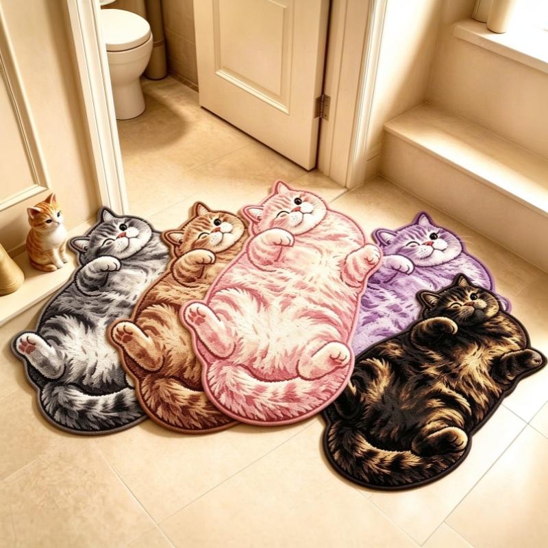 Cute Cartoon Lazy Cat-Shaped Rug Fun Creative Home Decor For Bedroom Beside Floor Mat Entrance Bathroom Washable Soft Carpet