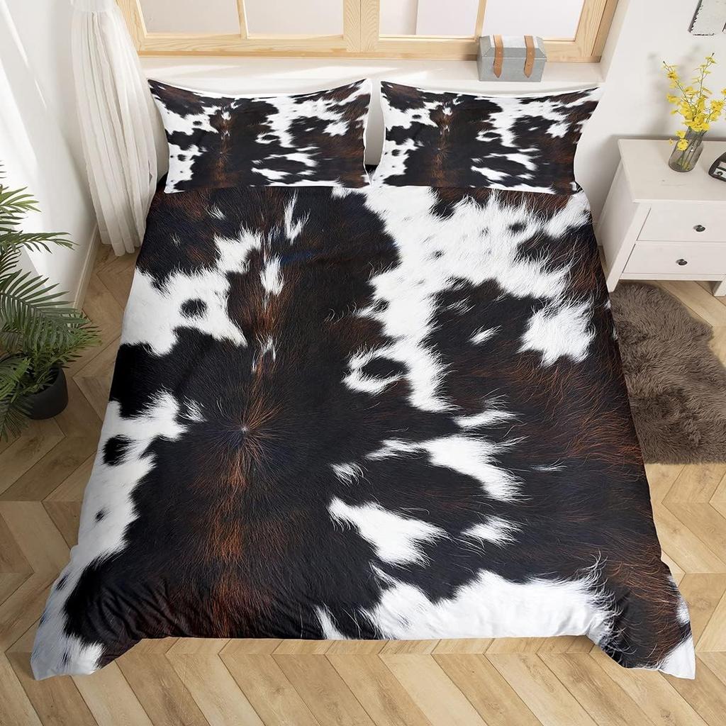 Cowhide Duvet Cover Twin King Farm Animal Bedding Set Western Patchwork Comforter Cover Microfiber Cow Fur Print Bedspread Cover