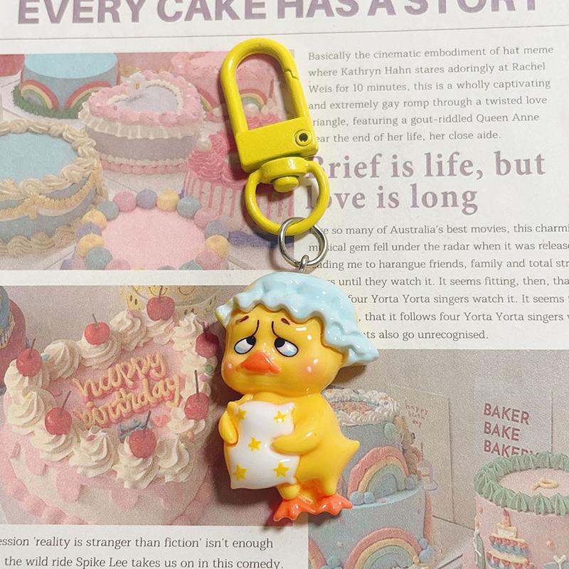 Wrinkled Brows Holding Cat Fish Head Yellow Duck Keychain Resin Girl Heart Pendant Bag Hanging Accessories Children'S Gift