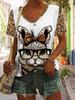 Ladies' V-neck T-shirt 3D Printed Animated Bunny Trendy Printed Short Sleeved T-shirt