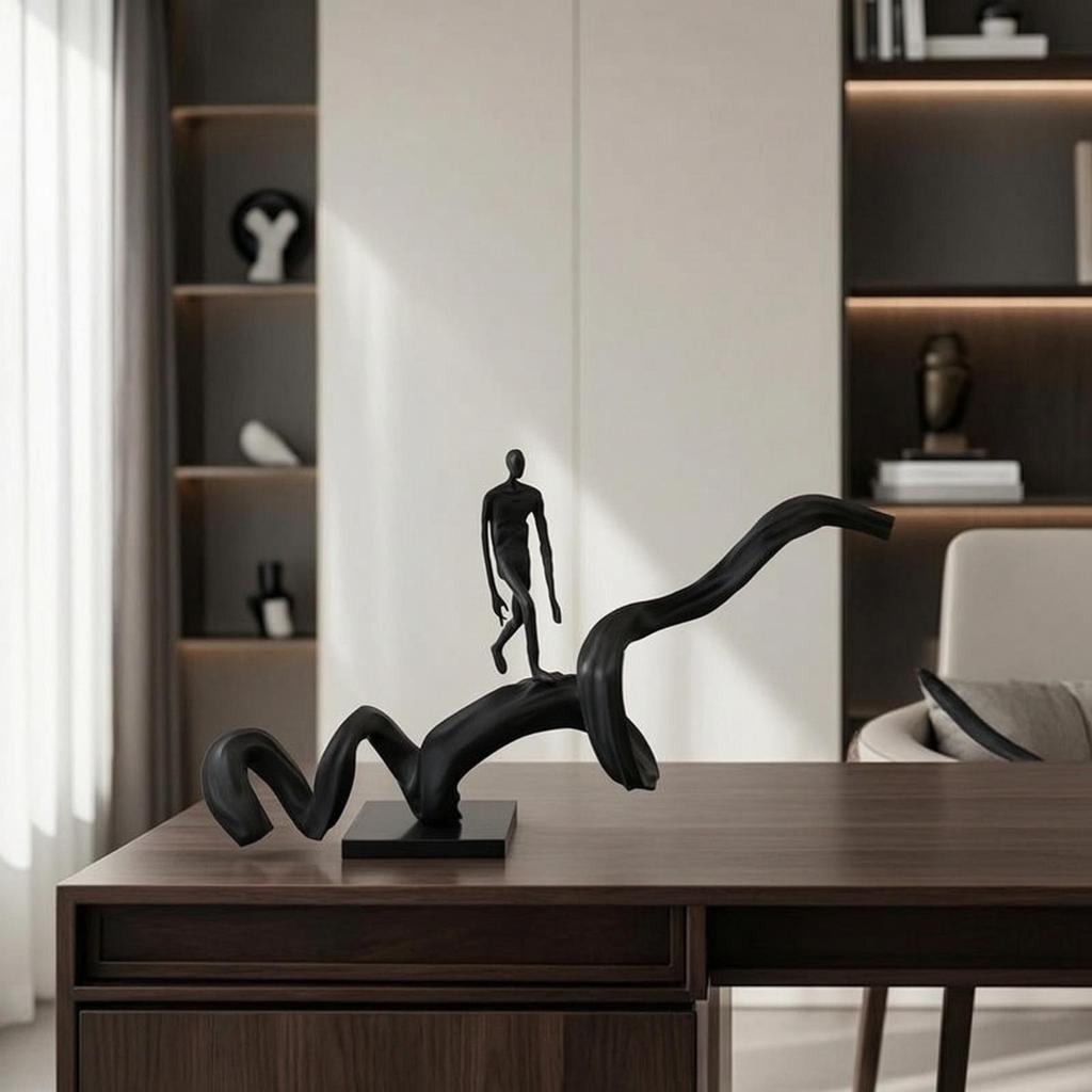 Abstract Human Figure Sculpture Matte Black Modern