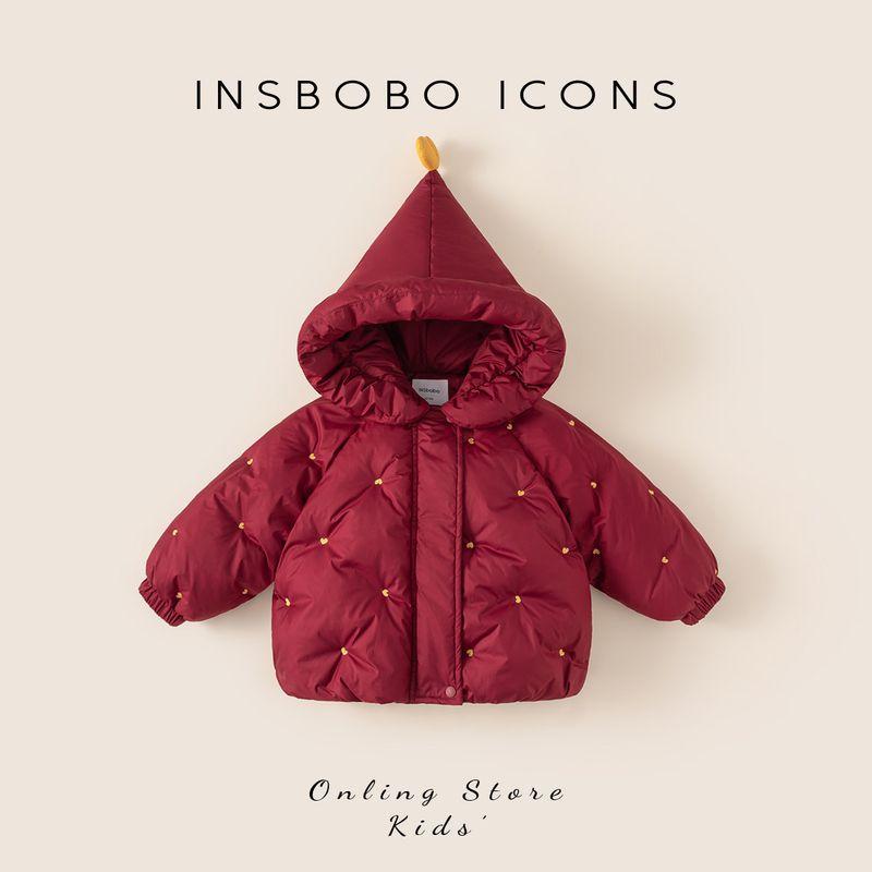 Girls, New Year Cotton Clothing, Baby Winter New Style Cotton Jacket, Children s Thickened Winter Clothing, New Year s Stylish Cotton Padded Jacket Burgundy 100