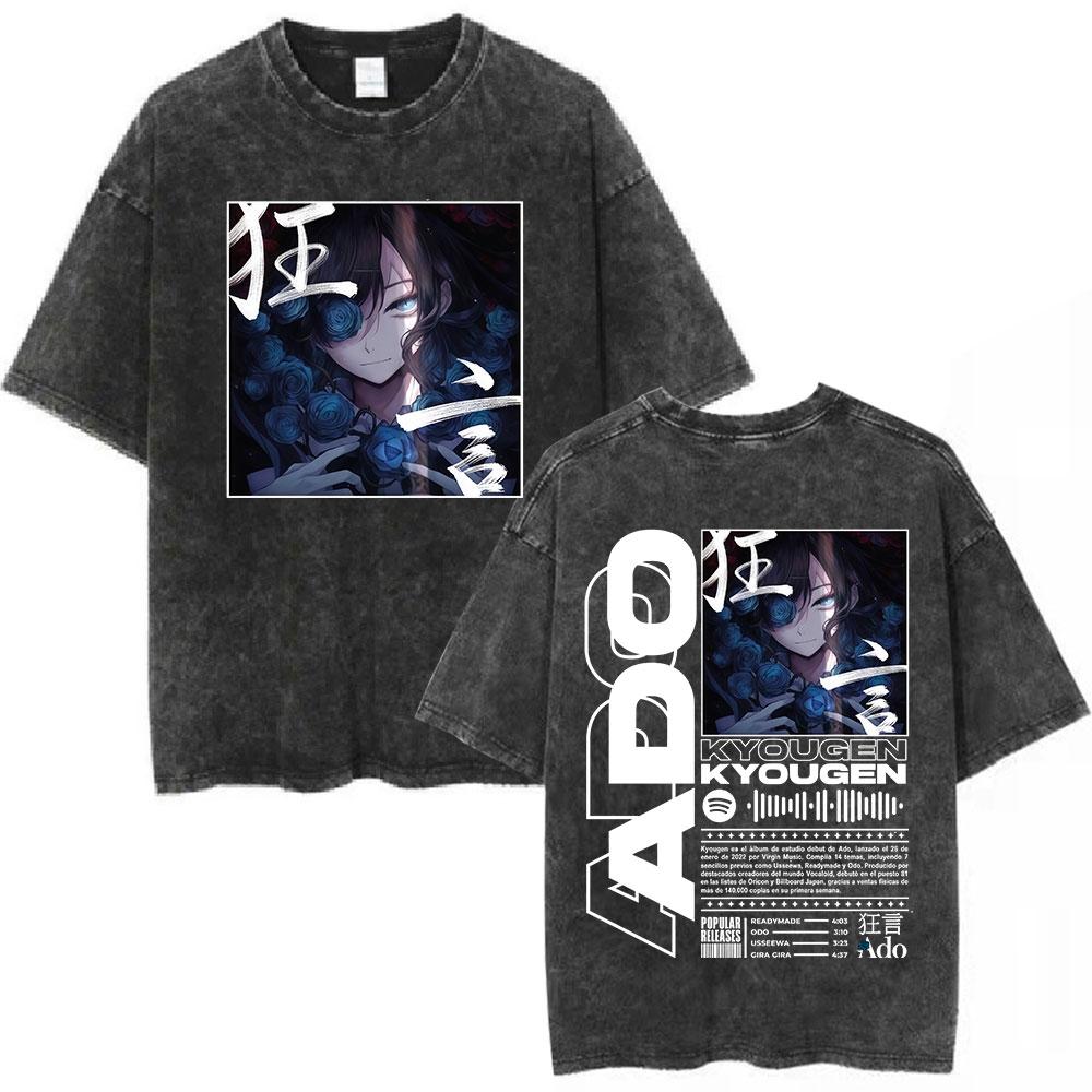 Ado Red Rose 2025 World Tour Hibana Vintage Washed T Shirts Men Women Fashion Harajuku T-shirt High Quality 100% Cotton T-shirts