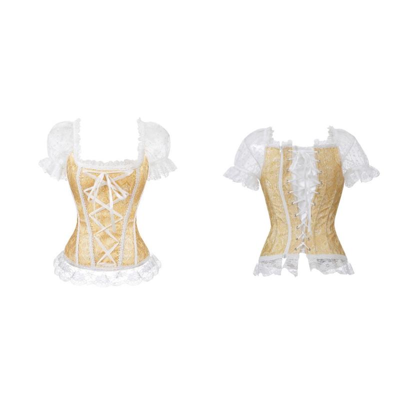 Overbust Corset Bustier Top Women With off Shoulder Sleeves Plus Size Burlesque Costume Hollow Mesh Floral Sexy Corselet