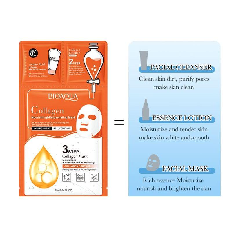 BIOAQUA - 3 Steps Moisturizing Anti Wrinkle and Rejuvenating Collagen Mask