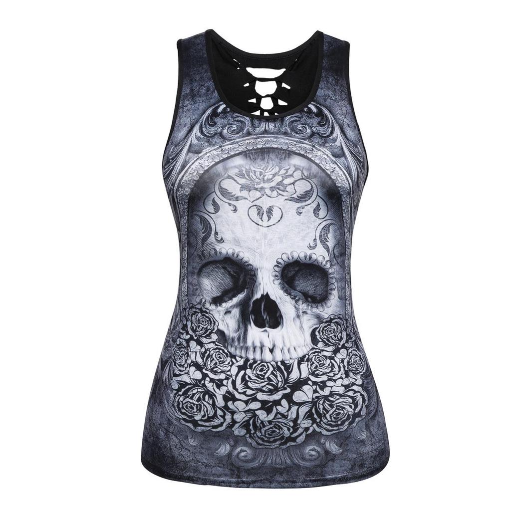 Women's Alien Skull Digital Print Backless Vest