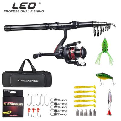 LEO VISSEN Telescopische Hengel en Molen Combinatieset Koolstofvezel Tackle Kit en Draagtas voor Reizen Zee Zoutwater Zoetwater Visserij Gereedschap