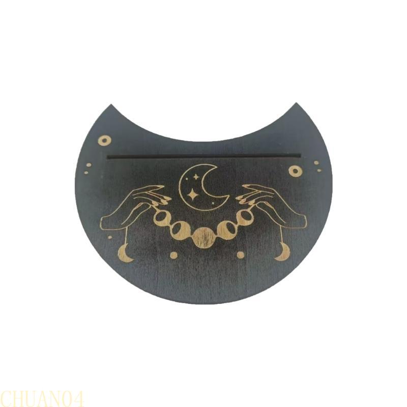 A1A2 Wooden Tarot Card Display Stand Rectangular Moon Shaped Tarot Card Holder Base Portable Serving Tray Tarot Accessories