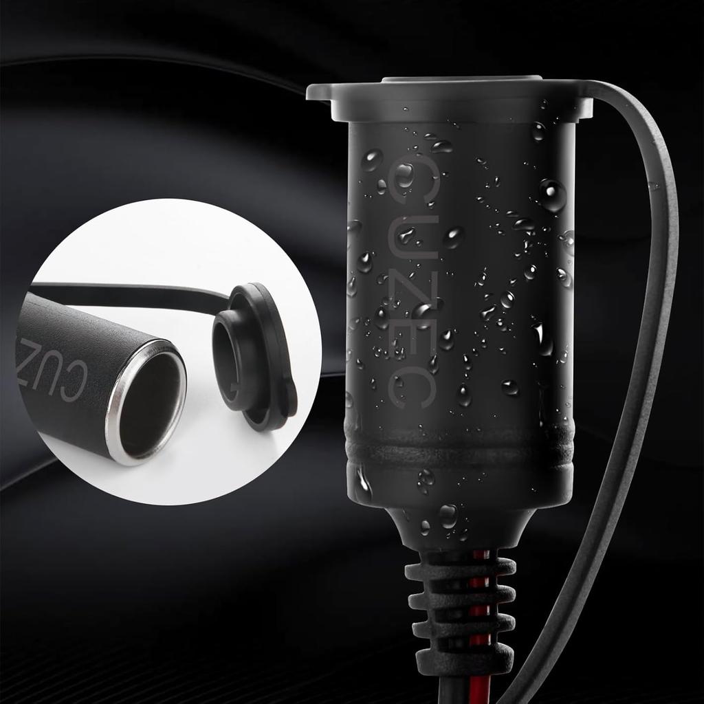 CUZEC 12V/ 24V Extension Cord Plug Socket with Battery Clamp 4.9FT / 1.5m 16 AWG Battery Clip-On and Cigarette Lighter Adapter