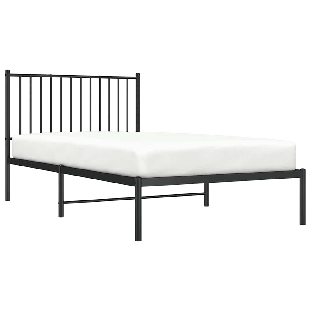 vidaXL Bed Frame with Headboard Metal Black 100x190 Cm
