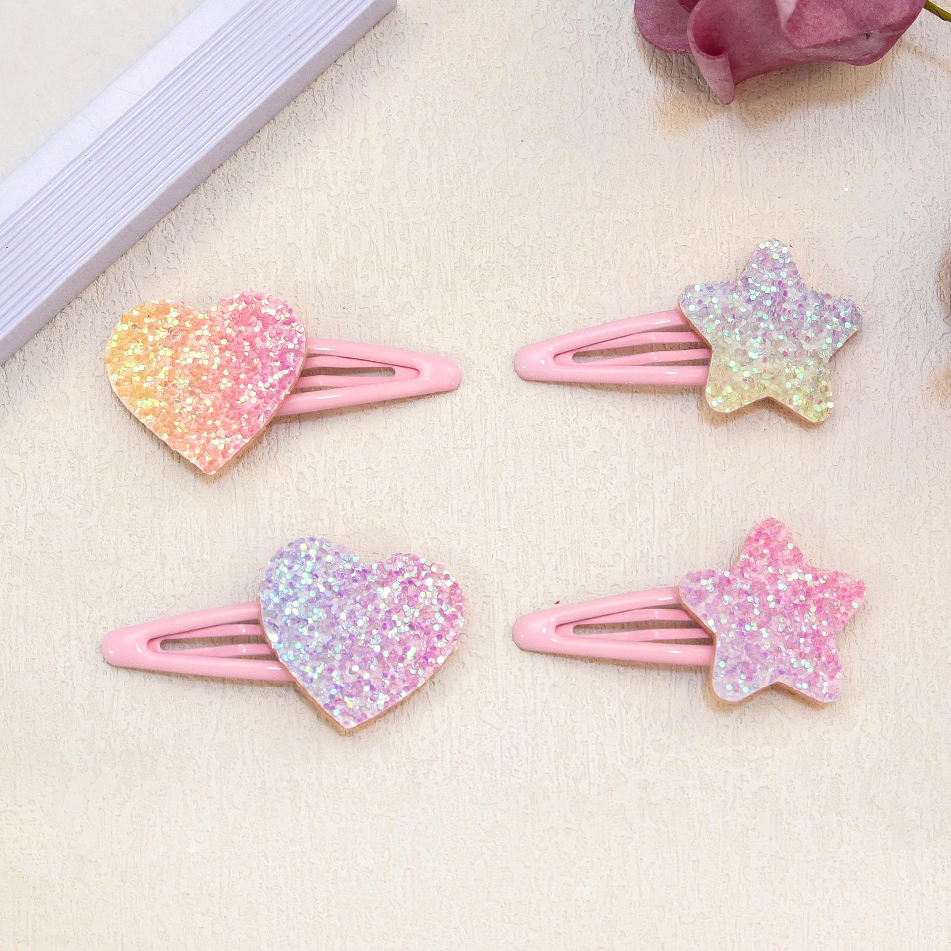 

4/16/18 шт. Блестящие радужные заколки для волос в виде звезды для девочек, заколки для волос в виде бабочки, блестящие заколки для волос в форме сердца, детские головные уборы