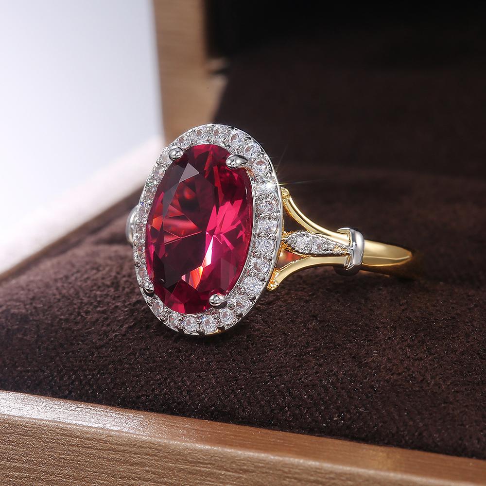 Huitan Anelli da Donna a Forma Ovale Grande con Zirconia Cubica Rosso Rosa Gioielli di Lusso per Donna per Feste Miglior Regalo per la Mamma Anelli Brillanti con CZ