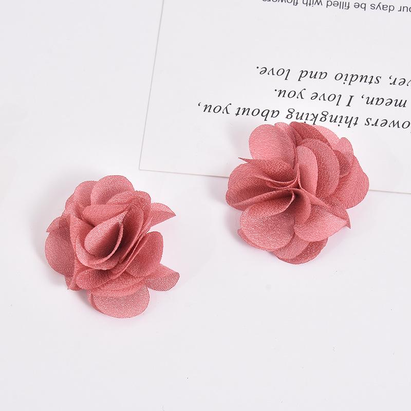 Handmade Chiffon Camellia Flower Earrings - 3cm Fabric Accessories