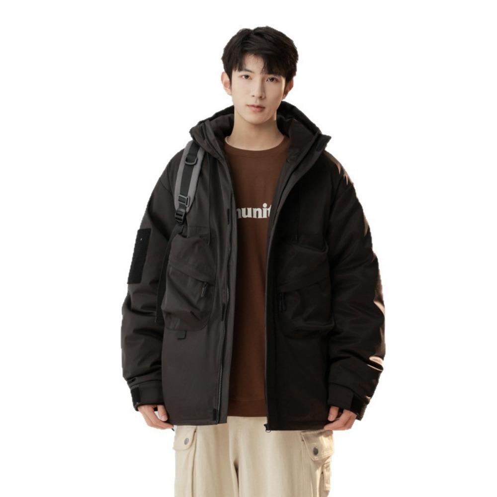 Men's autumn and winter couple cotton-padded clothes for men and women with the same trendy brand versatile hooded tooling cotton jacket