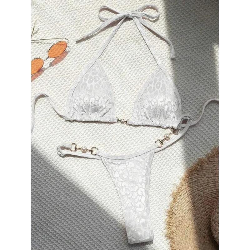 Sexy Leopard Samt Bikini Mini Mikro String Bikinis Damen Bademode Weiblicher Badeanzug Zweiteiliges Bikini-Set Neckholder Badeanzug Swim