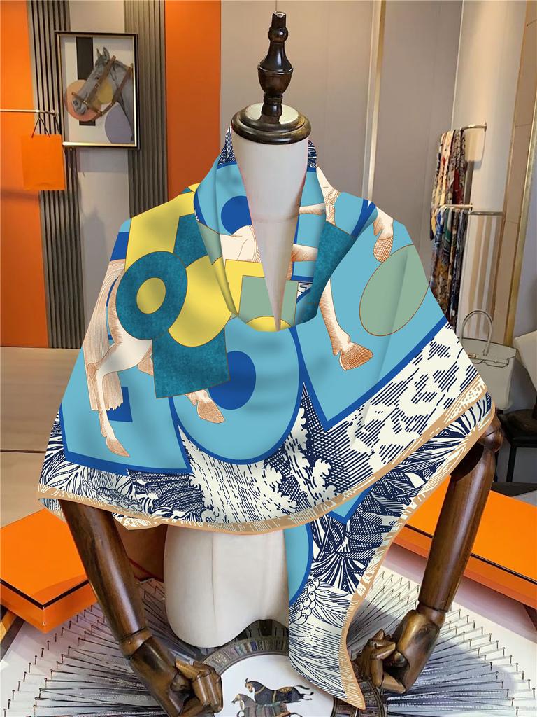 130cm Winter Imitation Silk Cashmere Scarf Women Keep Warm Brand Horse Square Scarf Shawl Luxury Pashmina Fashion Hijab Bandana