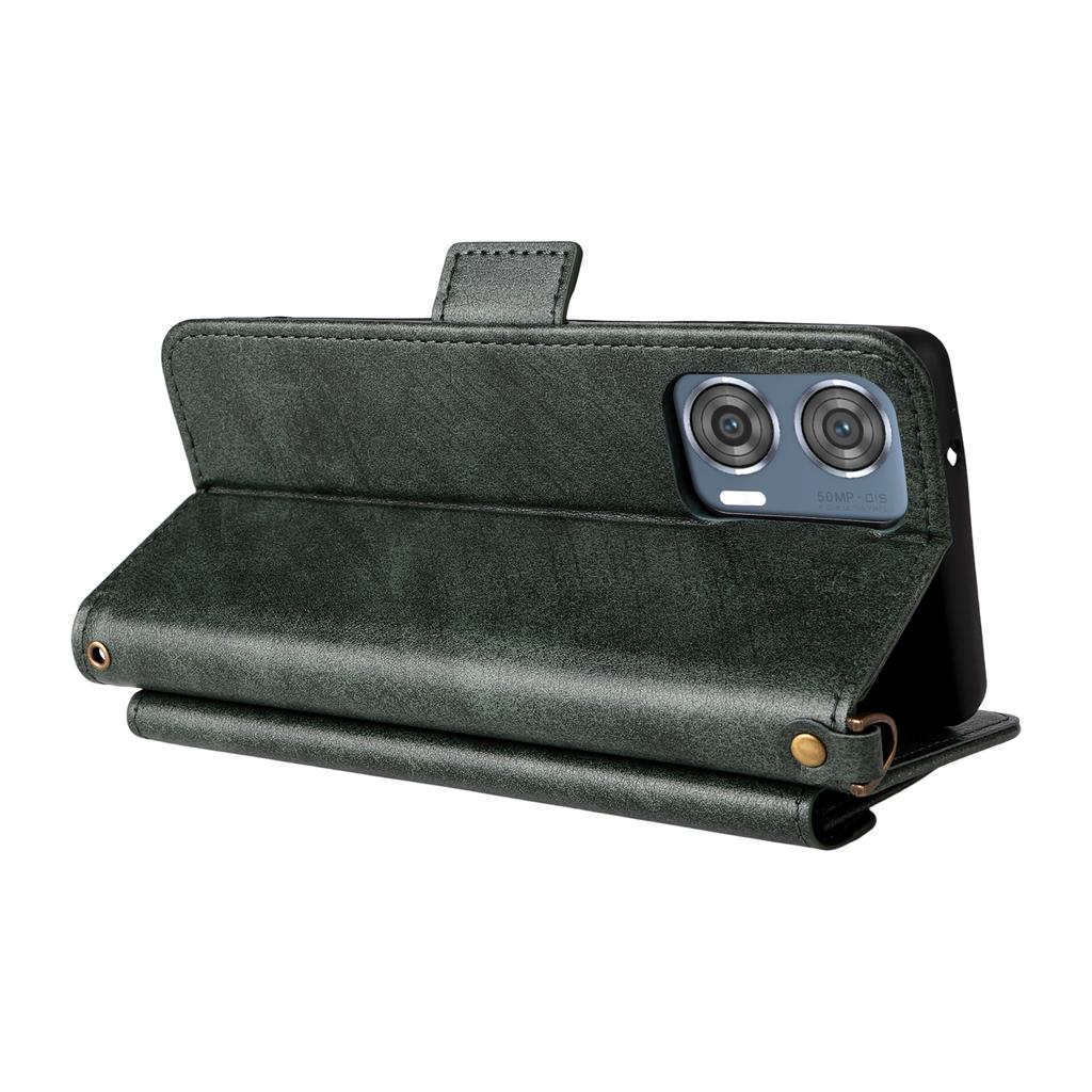 Etui skórzane dla Motorola Edge 50 Fusion 5G z magnetycznym zamknięciem, portfelem, podstawką i paskiem crossbody