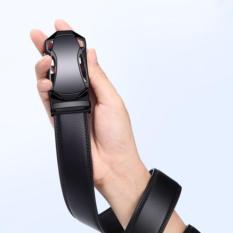 Men's Genuine Leather Belt Automatic Buckle Black Belt Cowhide Casual Business Simple Belt Men