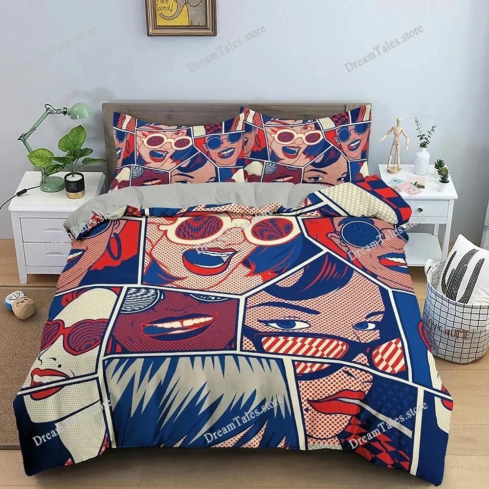 Color Comic Pattern Duvet Cover Queen King Cartoon Bedding Set for Kids Boys Girls Hippie Hip Hop Rock Style Comforter Cover741