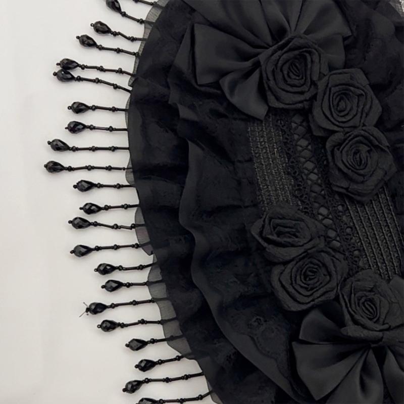 Elegant Gothic Widows Hat Handmade Lace Detailing Perfect for Cosplay Costume Accessories Stage Performances
